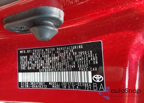 2018 Toyota Corolla L/Le/Xle/Se/Xse from USA, damaged, VIN 5YFBURHE8JP808511